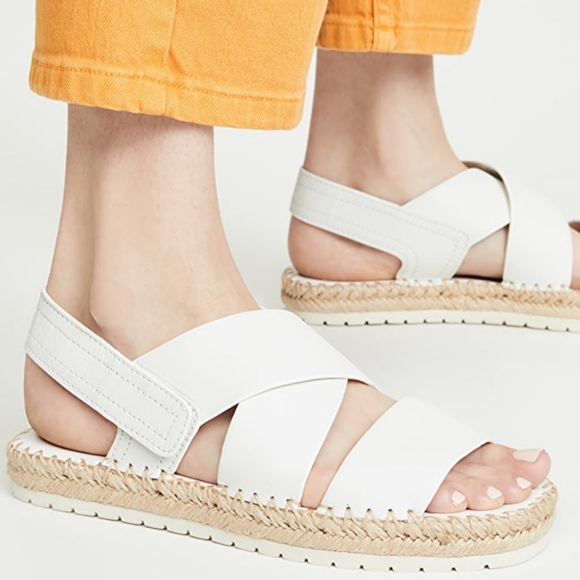 VINCE Tenison Espadrille Sandal White Leather Flat Low Platform Jute - Picture 5 of 16